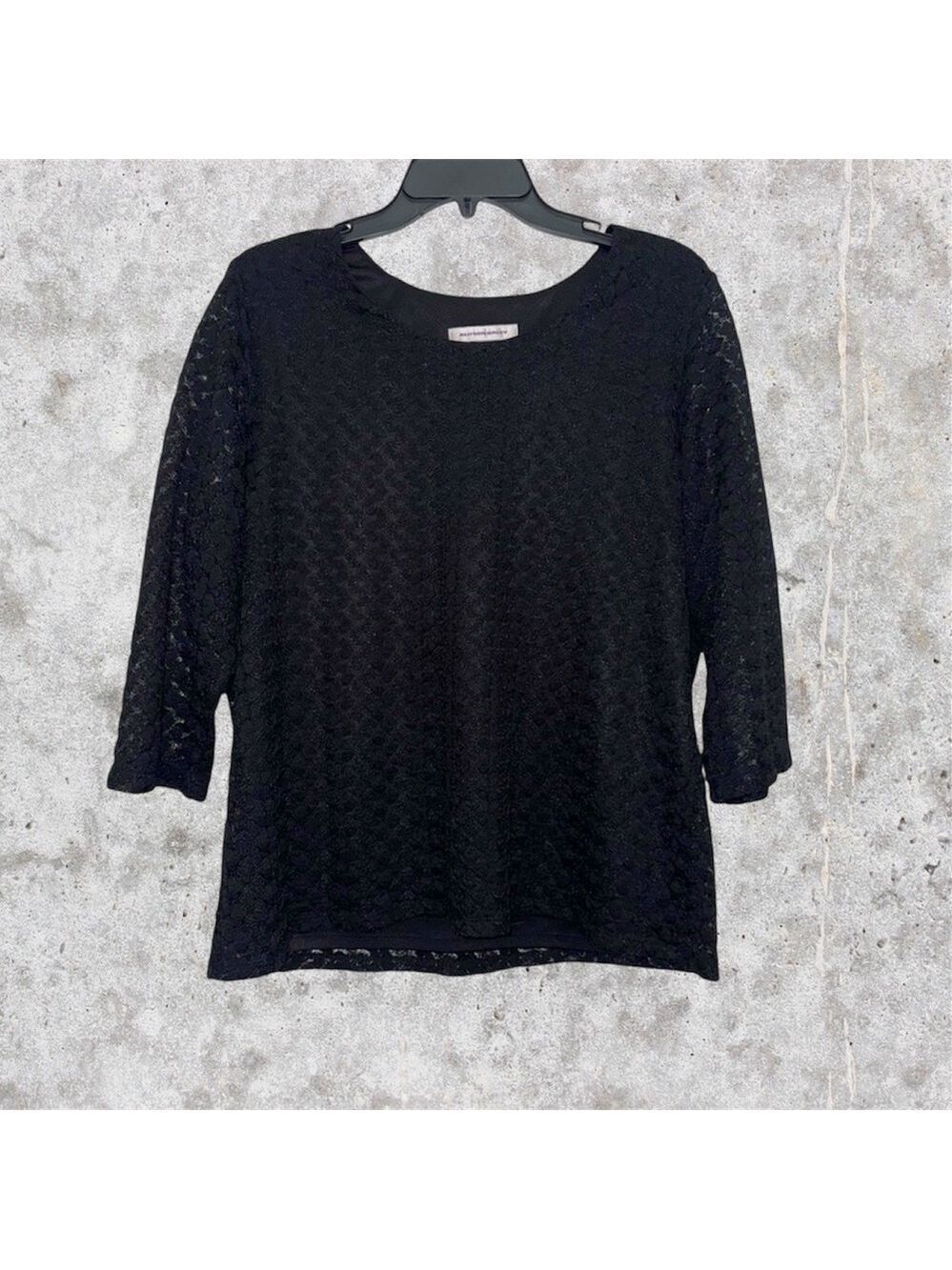 Allison Daley Black 3/4 Sleeve Boxy Blouse with Lace Overlay